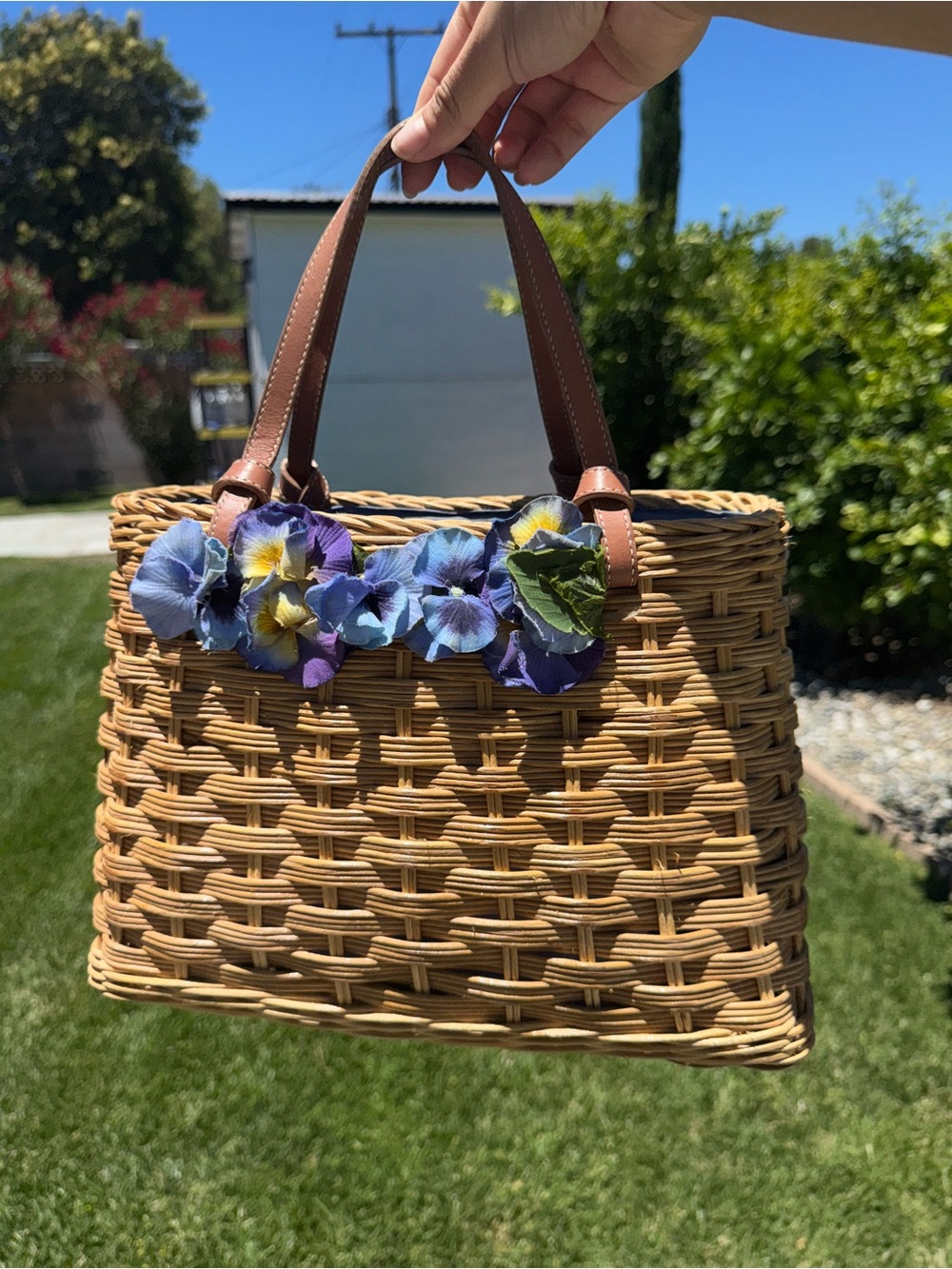 RARE Kate Spade New York Floral Wicker Woven Basket Bag Nuetral Tote Handbag - Picture 7 of 17